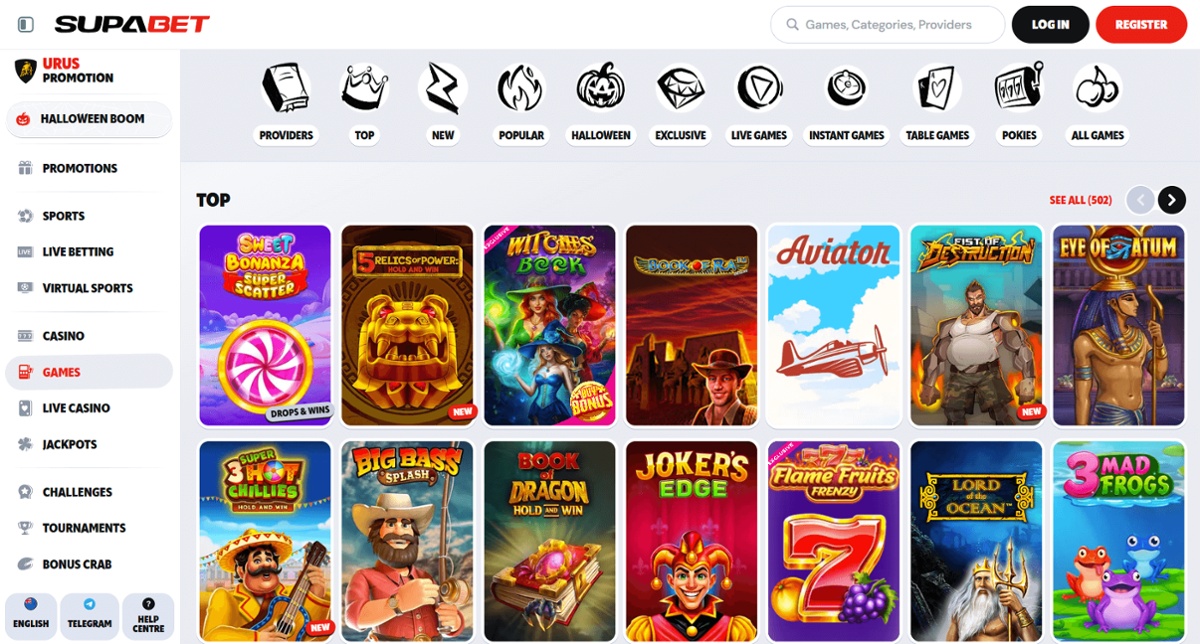 Supabet Casino pokies lobby